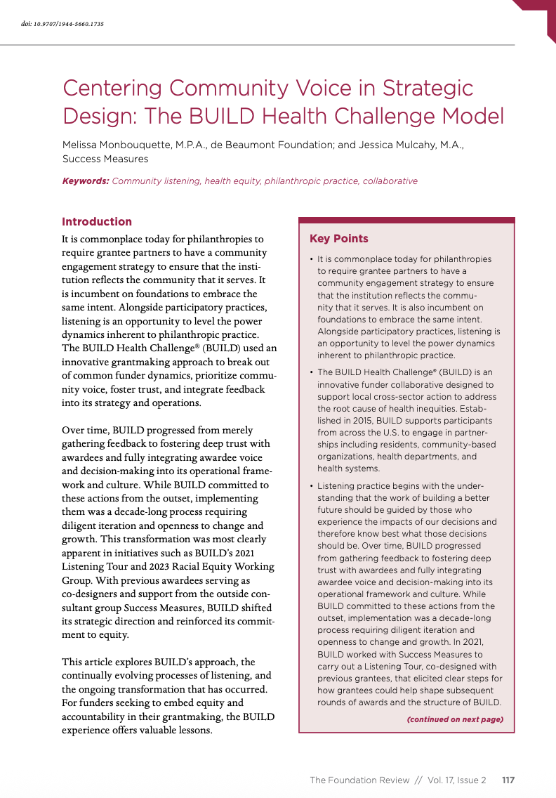Centering Community Voice in Strategic Design - BUILD Health Challenge